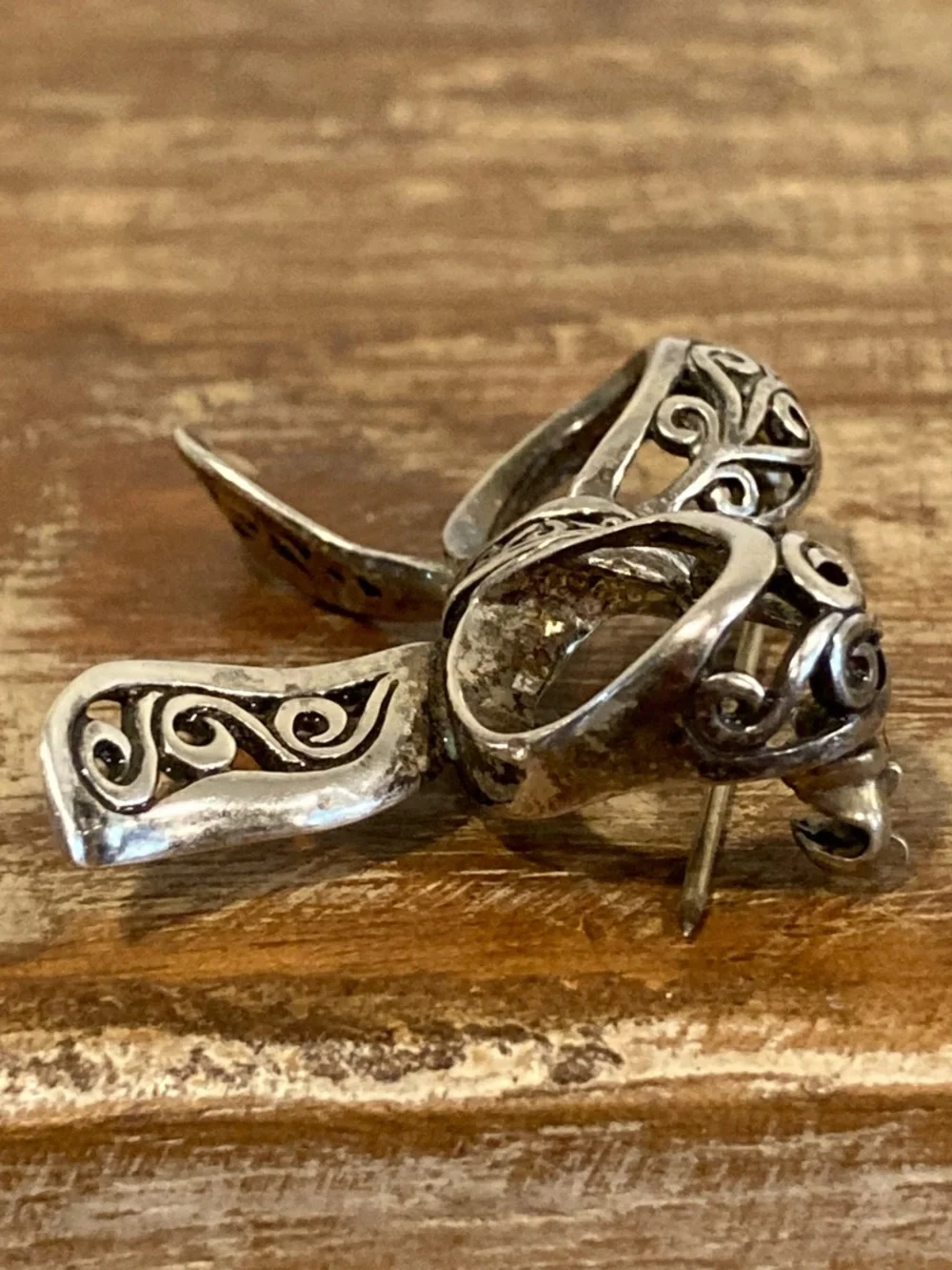 Silver Tone Bow Brooch Pin